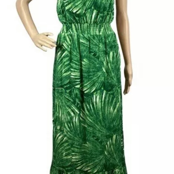 C&C California Maxi Dress Size 8 Green Palm Tropical Sleeveless Casual - Picture 7 of 8
